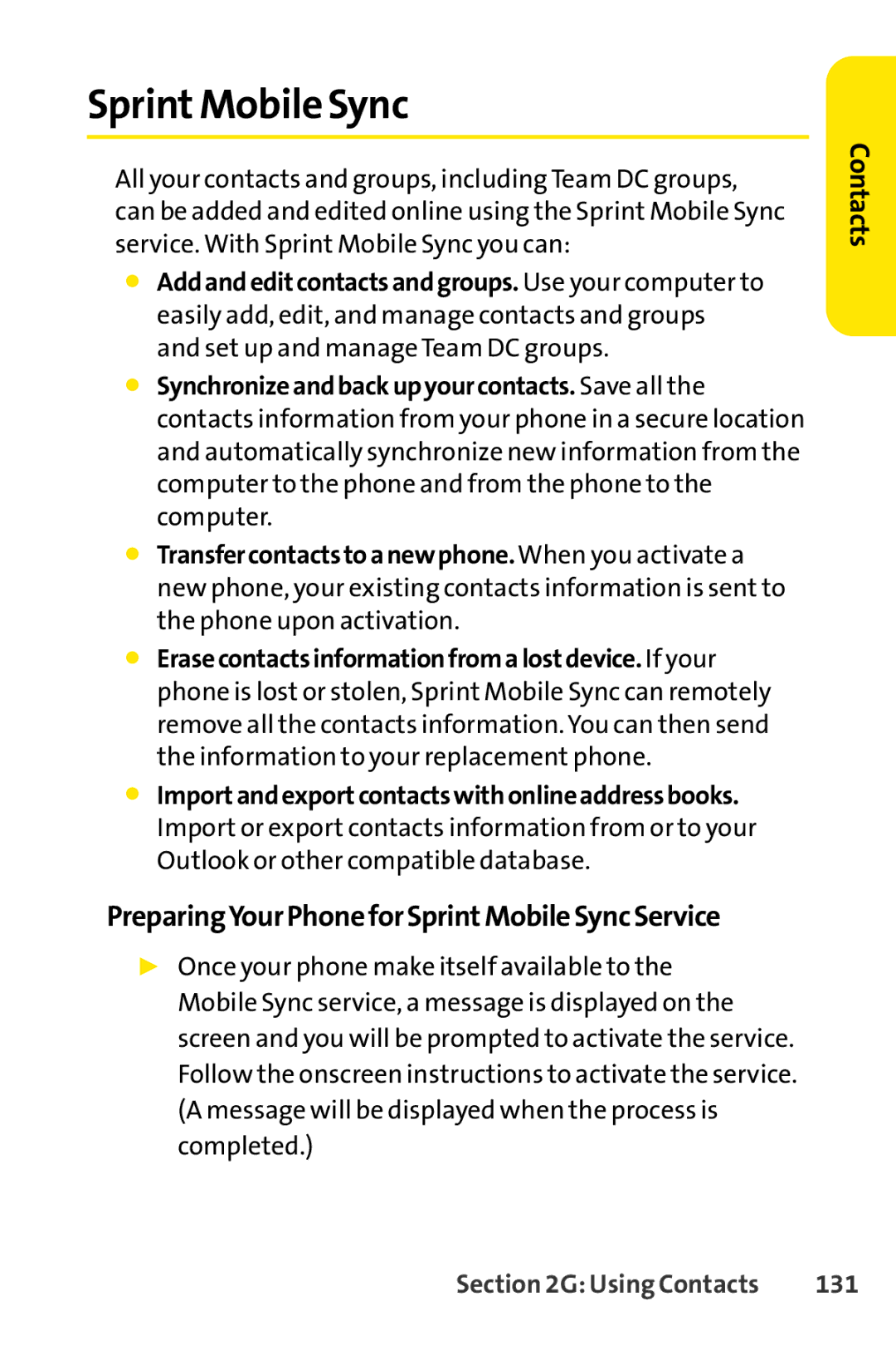 Sanyo PRO-200 manual SprintMobile Sync, PreparingYourPhoneforSprintMobileSyncService, 131 