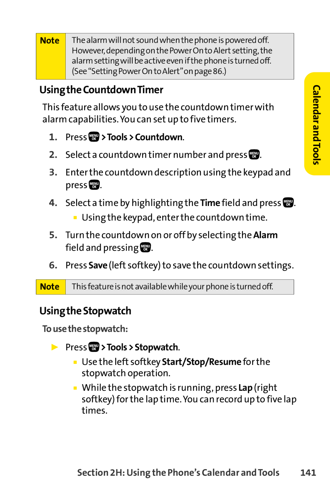 Sanyo PRO-200 manual UsingtheCountdownTimer, UsingtheStopwatch, Tousethestopwatch, 141 