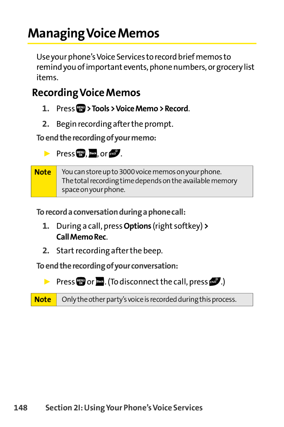 Sanyo PRO-200 ManagingVoice Memos, Recording Voice Memos, Toendtherecordingofyourmemo, Toendtherecordingofyourconversation 