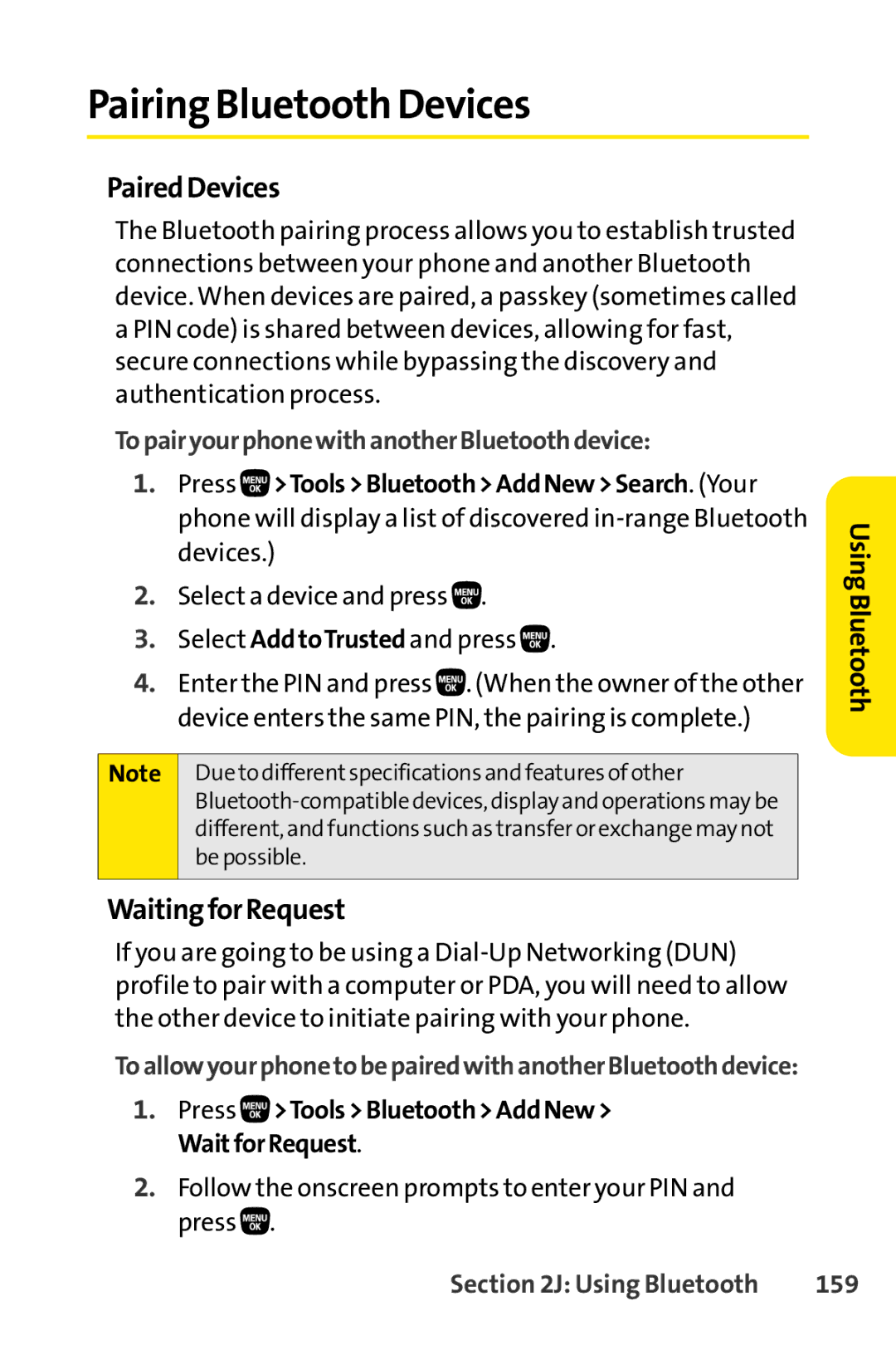 Sanyo PRO-200 manual Pairing Bluetooth Devices, PairedDevices, WaitingforRequest 