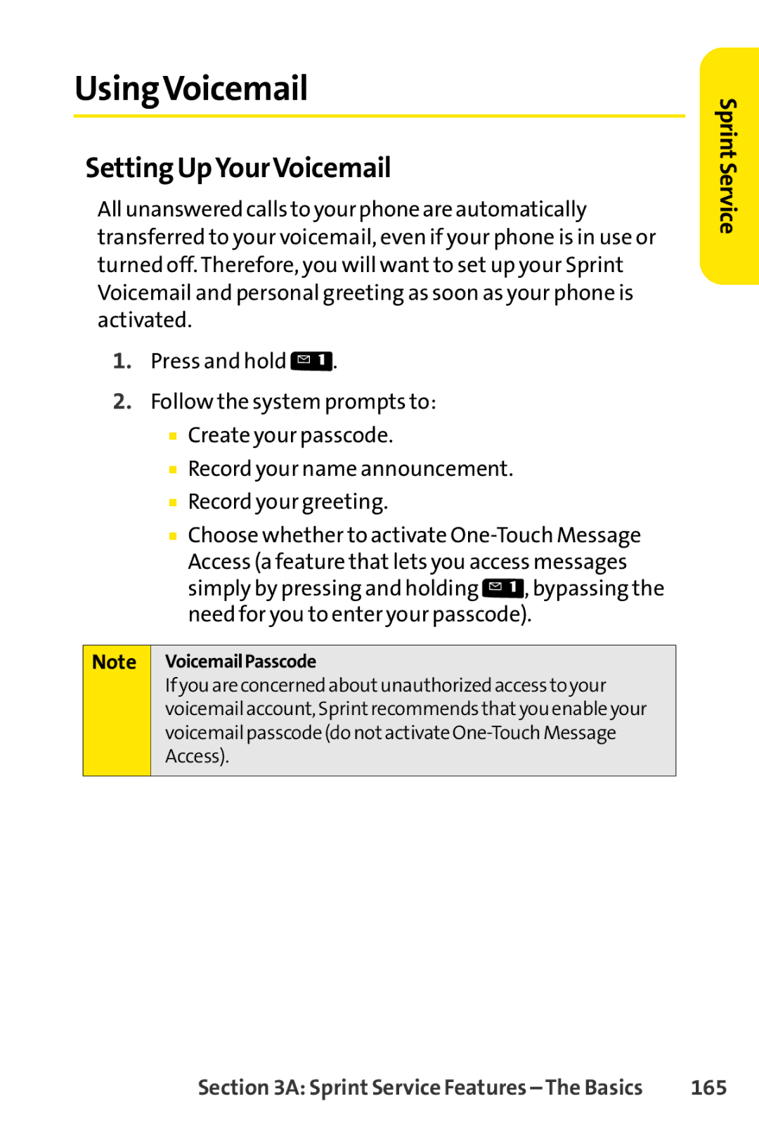 Sanyo PRO-200 manual UsingVoicemail, Setting UpYourVoicemail, 165 