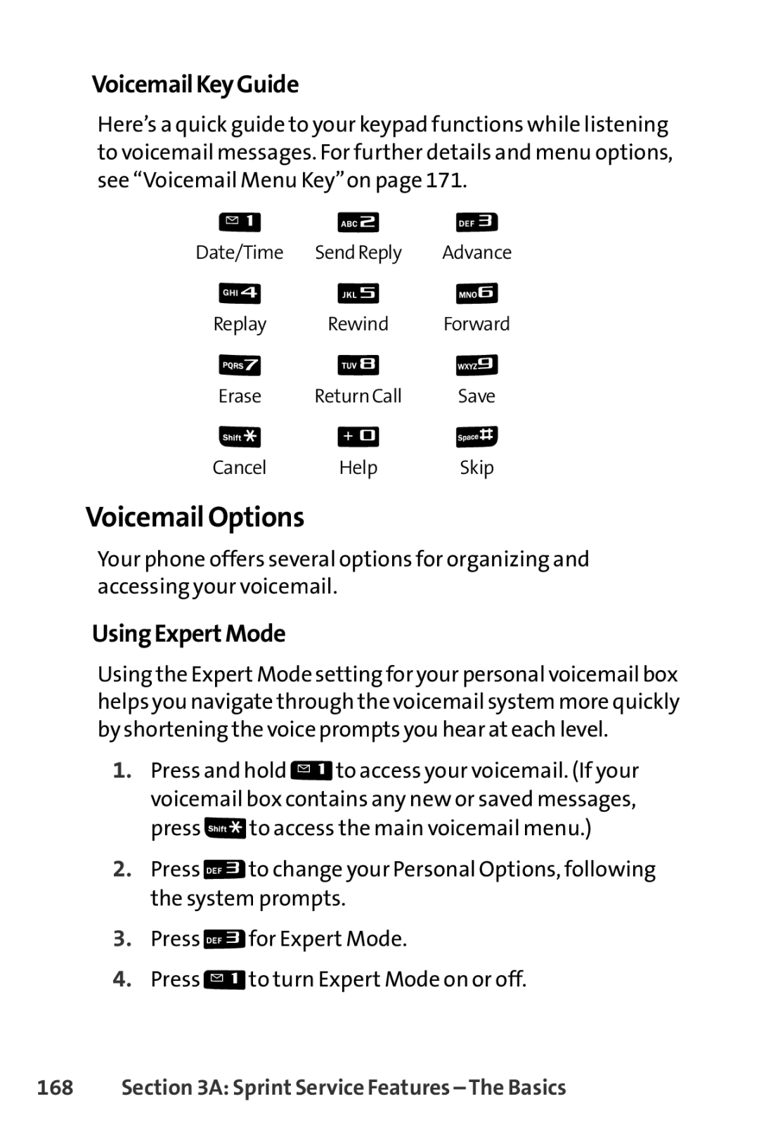 Sanyo PRO-200 manual Voicemail Options, VoicemailKeyGuide, UsingExpertMode 