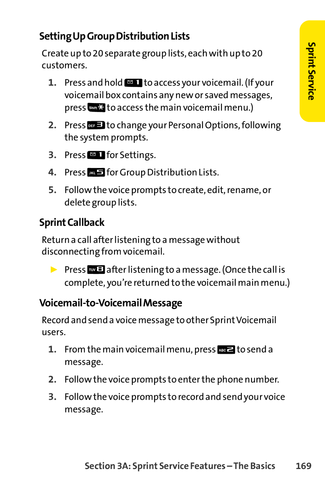 Sanyo PRO-200 manual SettingUpGroupDistributionLists, SprintCallback, Voicemail-to-VoicemailMessage, 169 