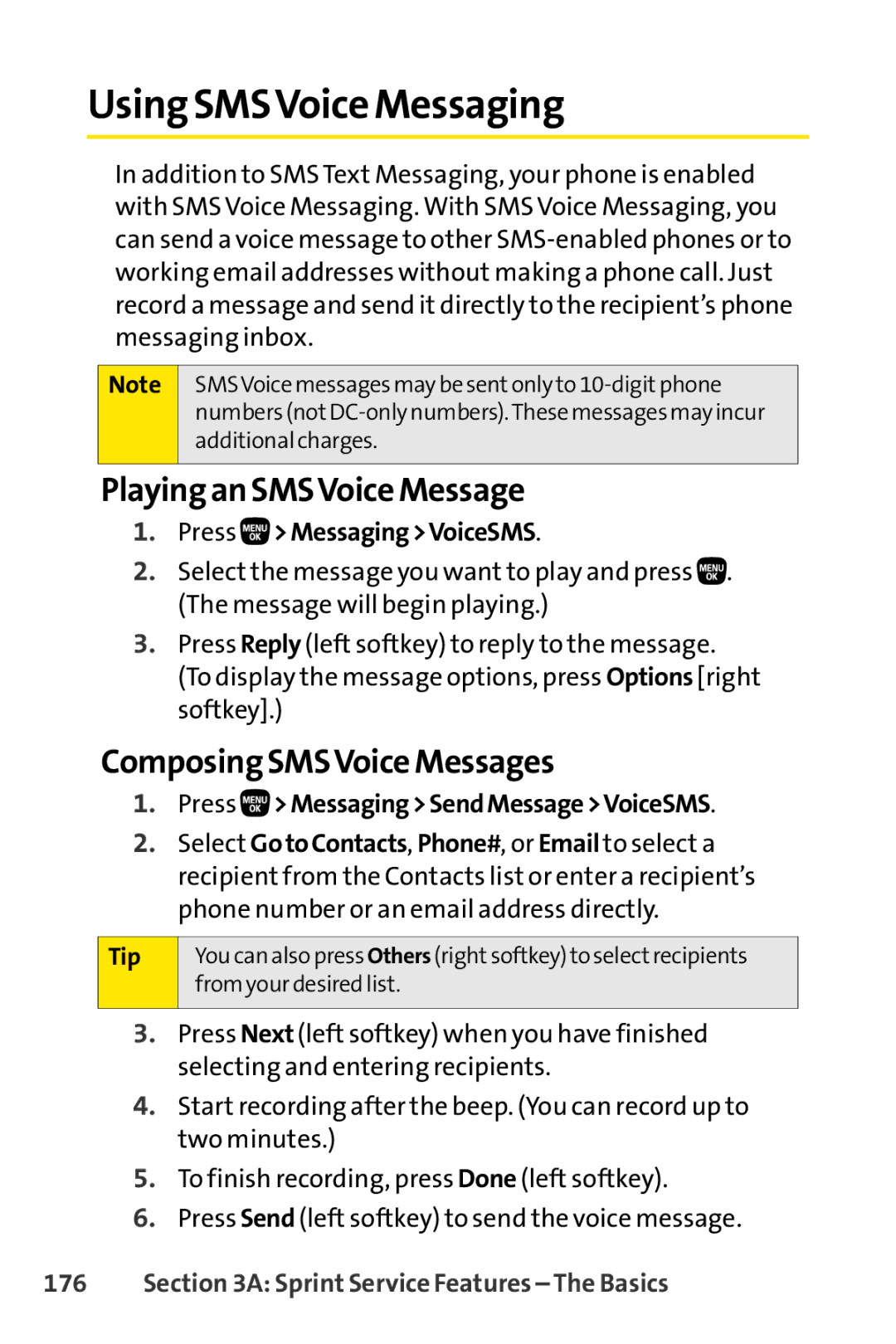 Sanyo PRO-200 Using SMSVoice Messaging, Playing an SMSVoice Message, Composing SMSVoice Messages, Press MessagingVoiceSMS 