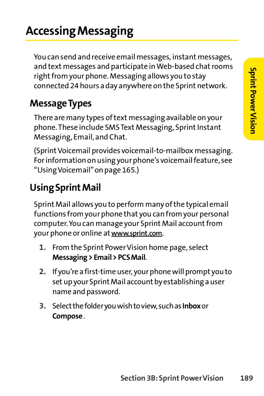 Sanyo PRO-200 manual Accessing Messaging, MessageTypes, Using SprintMail, 189 