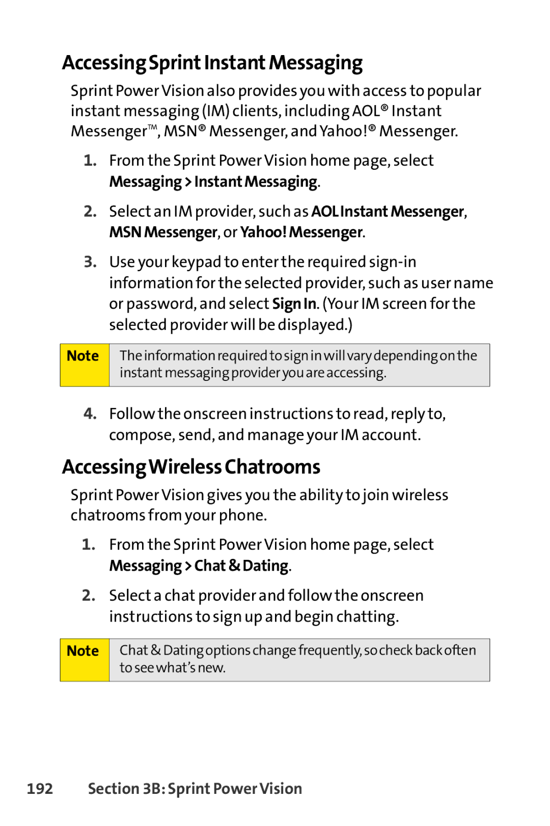 Sanyo PRO-200 manual AccessingSprintInstantMessaging, AccessingWirelessChatrooms 