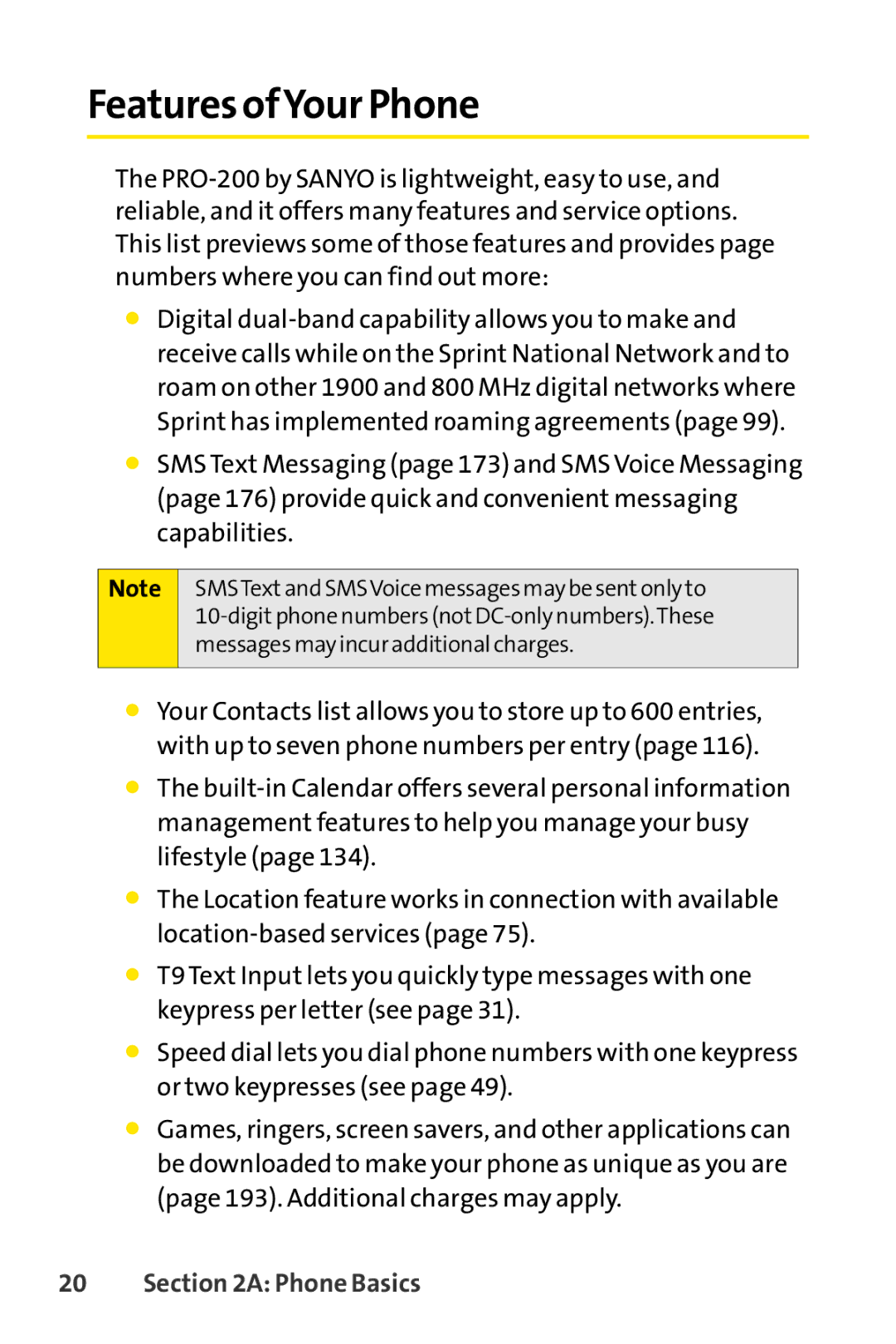 Sanyo PRO-200 manual Features ofYour Phone 