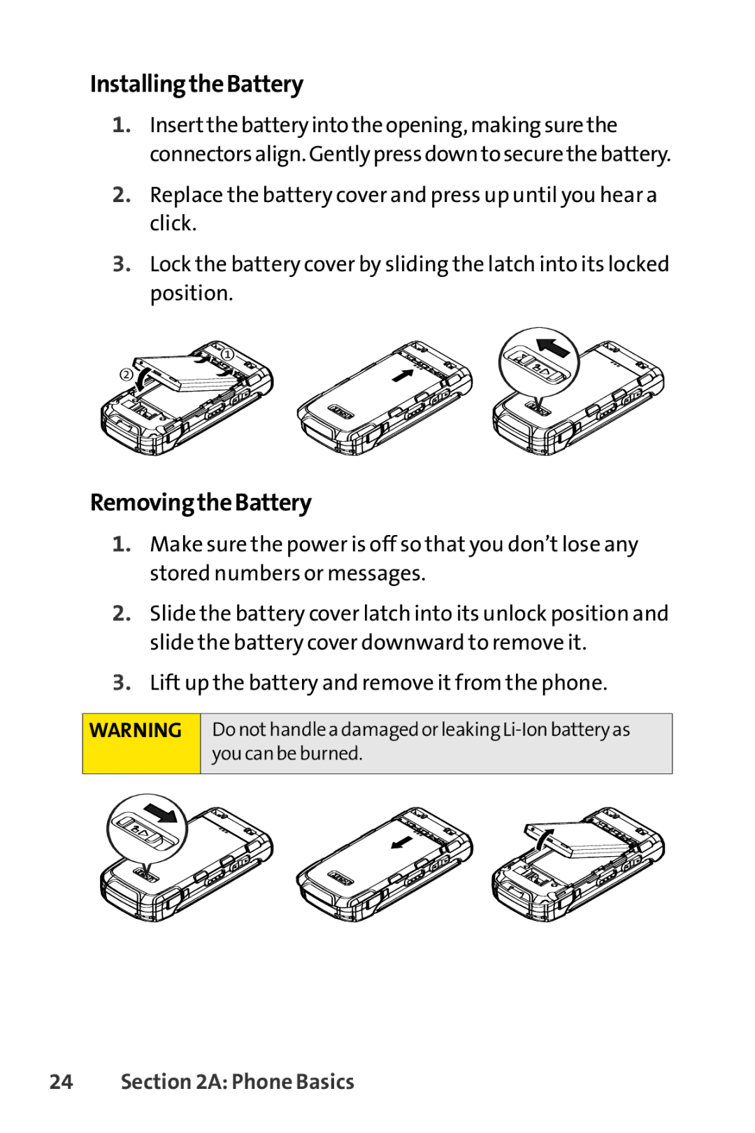 Sanyo PRO-200 manual InstallingtheBattery, RemovingtheBattery 