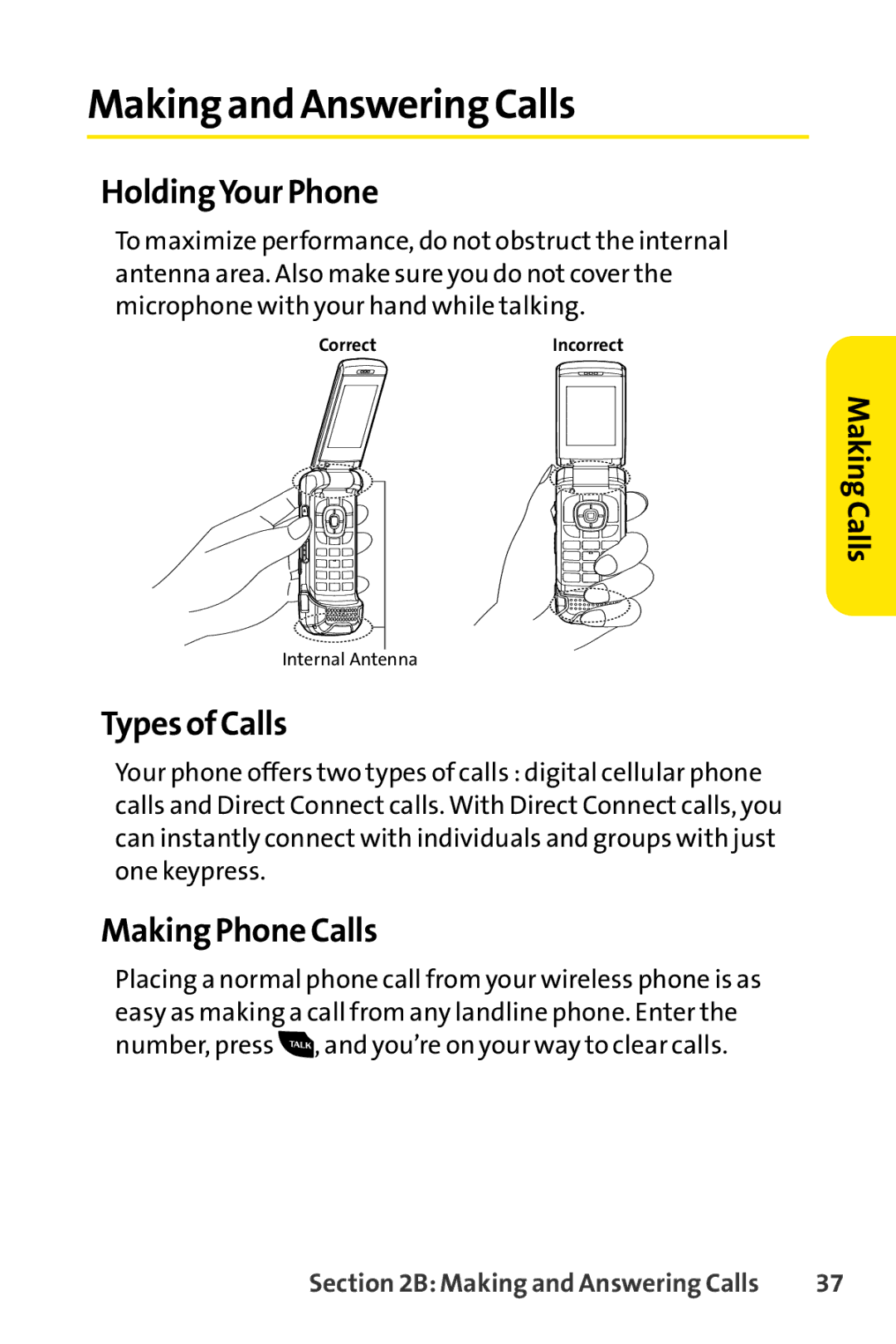 Sanyo PRO-200 manual Making and Answering Calls, HoldingYour Phone, Types of Calls, Making Phone Calls, MakingCalls 