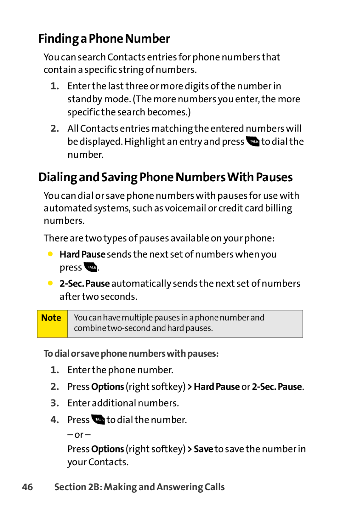 Sanyo PRO-200 Finding a Phone Number, Dialing and Saving Phone NumbersWith Pauses, Todialorsavephonenumberswithpauses 