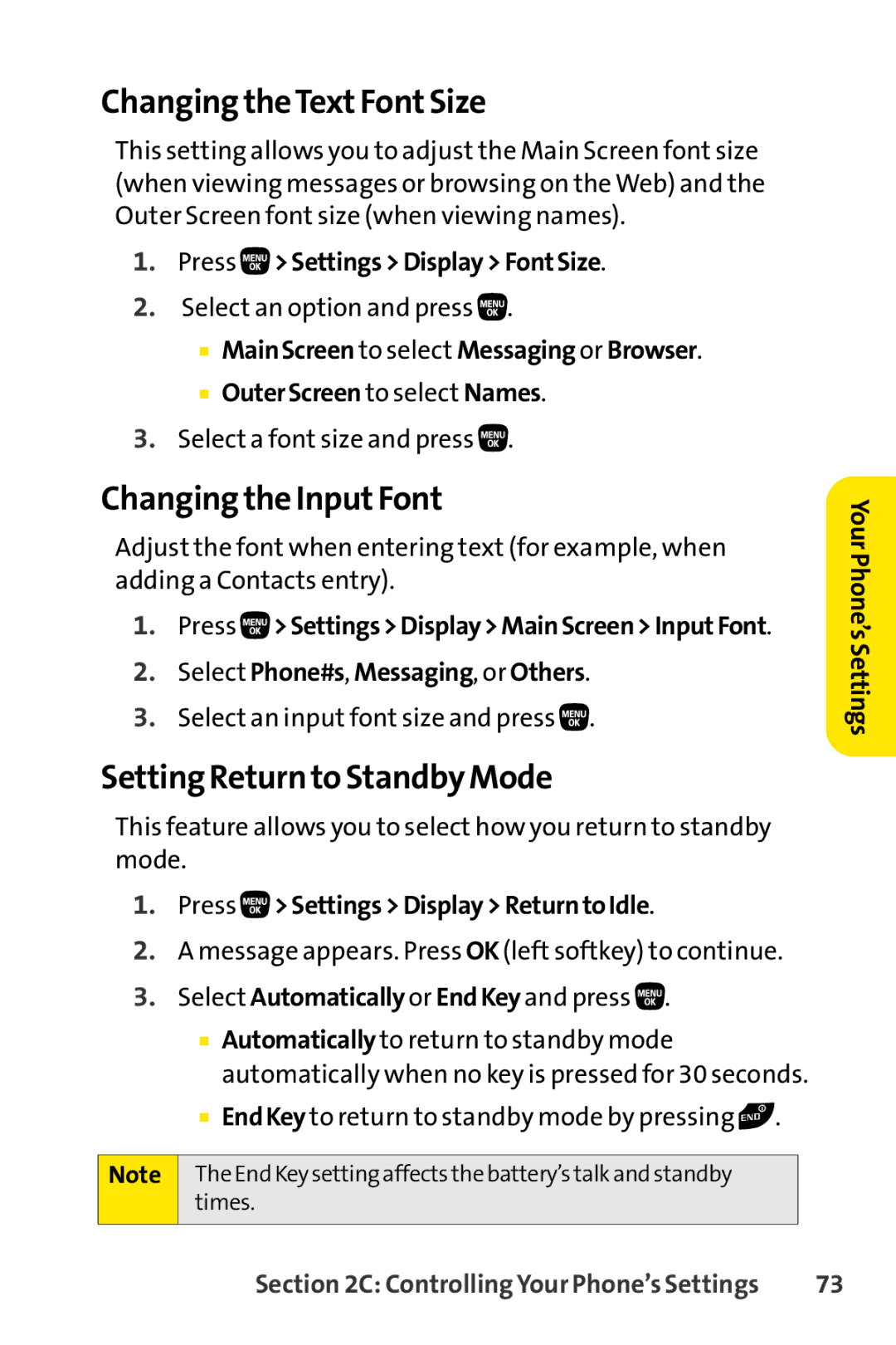 Sanyo PRO-200 manual Changing theTextFontSize, Changing the InputFont, Setting Return toStandbyMode 