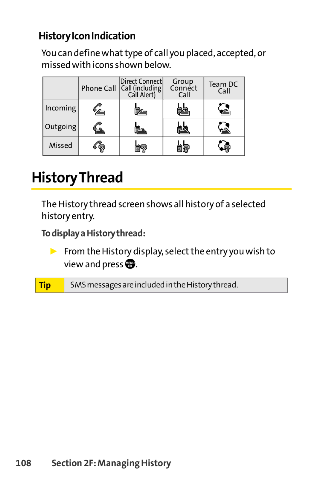 Sanyo PRO-700 manual HistoryThread, HistoryIconIndication, TodisplayaHistorythread 