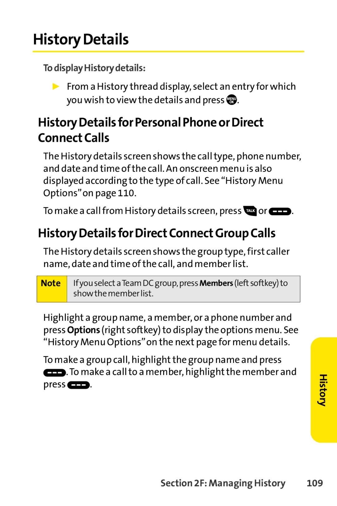 Sanyo PRO-700 History Details for Personal Phone or Direct ConnectCalls, History Details for DirectConnectGroup Calls 