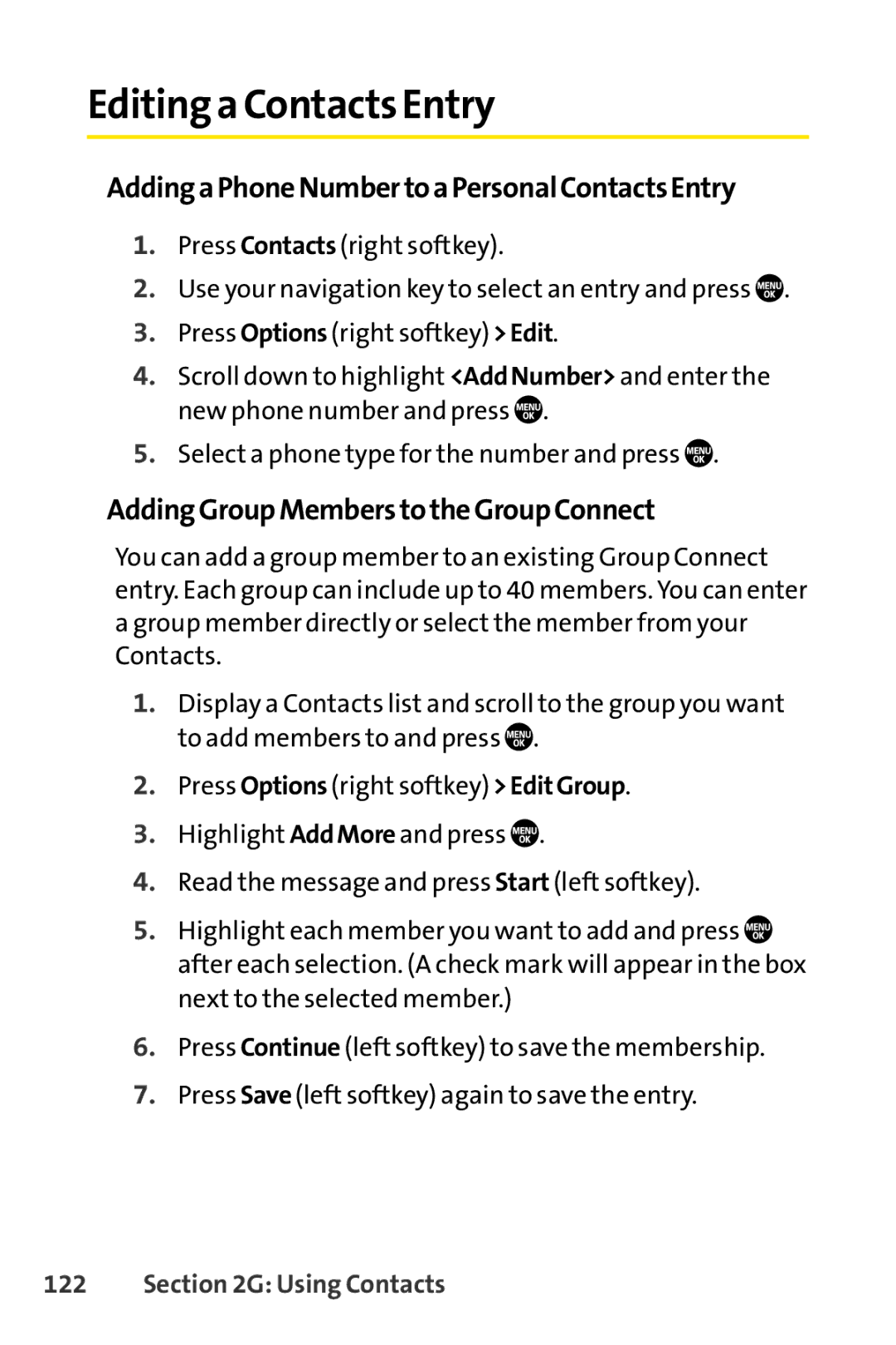Sanyo PRO-700 Editing a Contacts Entry, AddingaPhoneNumbertoaPersonalContactsEntry, AddingGroupMemberstotheGroupConnect 