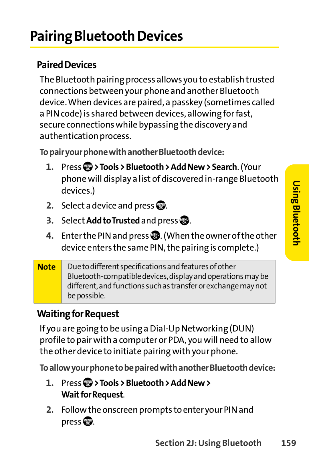 Sanyo PRO-700 manual Pairing Bluetooth Devices, PairedDevices, WaitingforRequest 