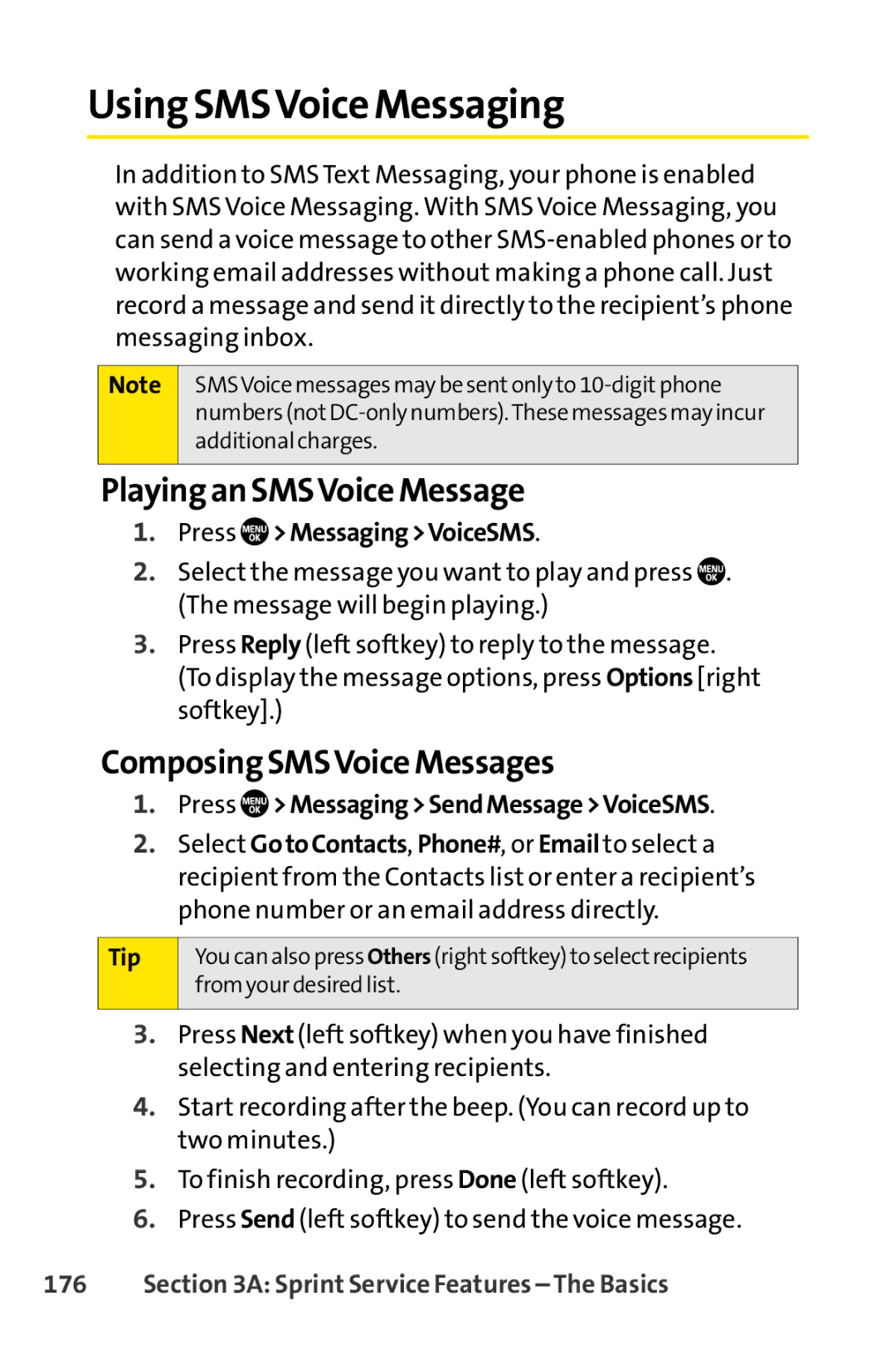 Sanyo PRO-700 Using SMSVoice Messaging, Playing an SMSVoice Message, Composing SMSVoice Messages, Press MessagingVoiceSMS 