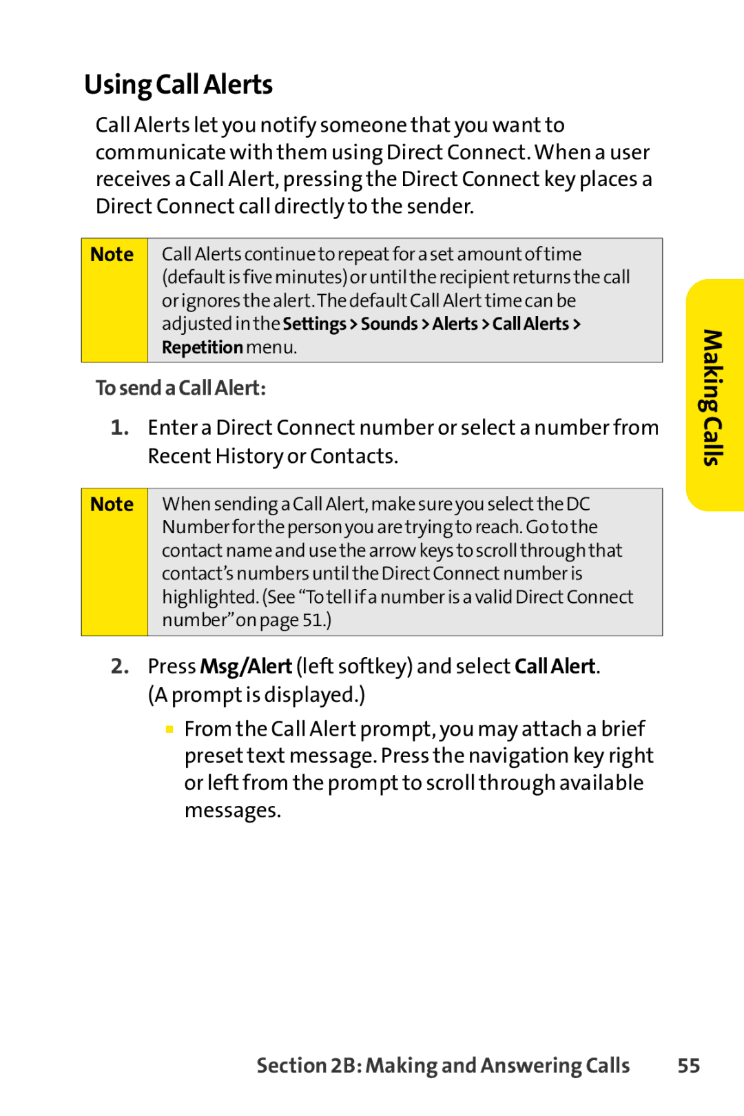 Sanyo PRO-700 manual Using Call Alerts, To sendaCallAlert 