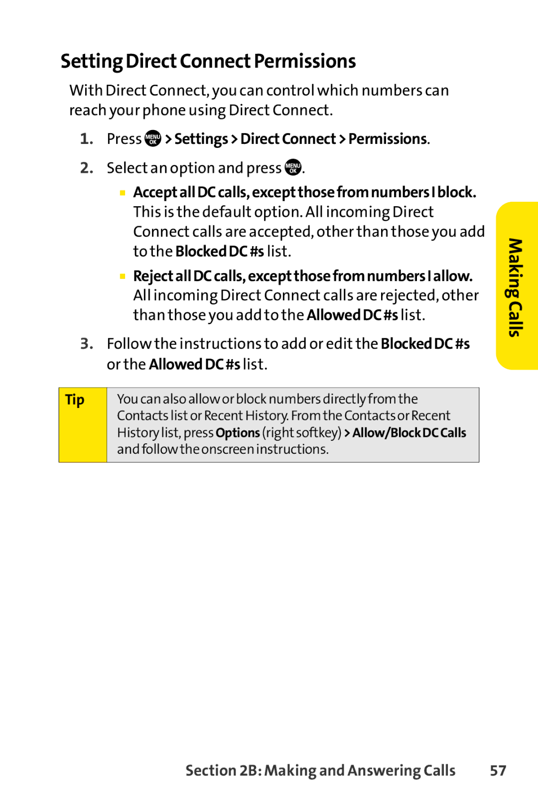 Sanyo PRO-700 manual Setting DirectConnectPermissions, Press SettingsDirectConnectPermissions 