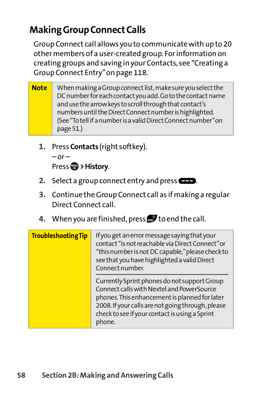 Sanyo PRO-700 manual Making Group ConnectCalls, Troubleshooting Tip 