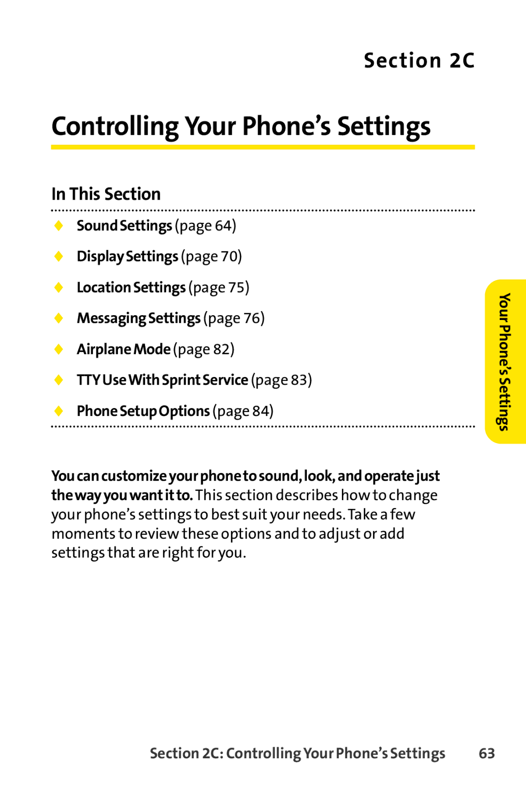 Sanyo PRO-700 manual Controlling Your Phone’s Settings, YourPhone’sSettings 