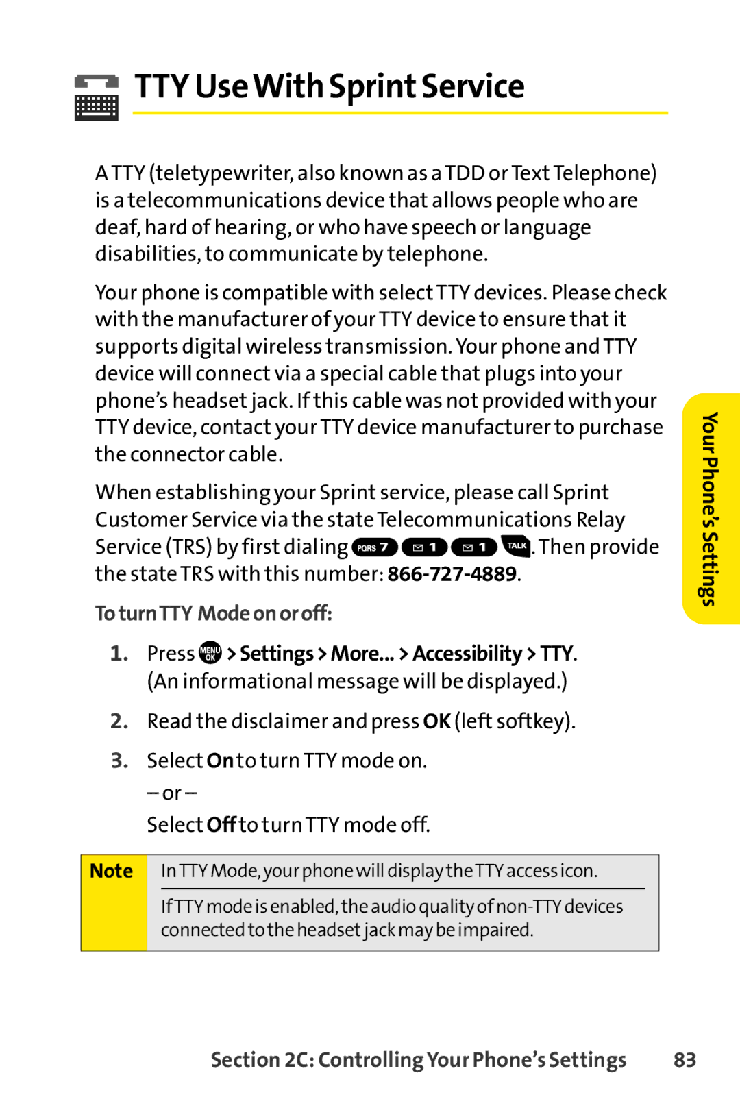 Sanyo PRO-700 manual TTY UseWith SprintService, ToturnTTY Modeonoroff 