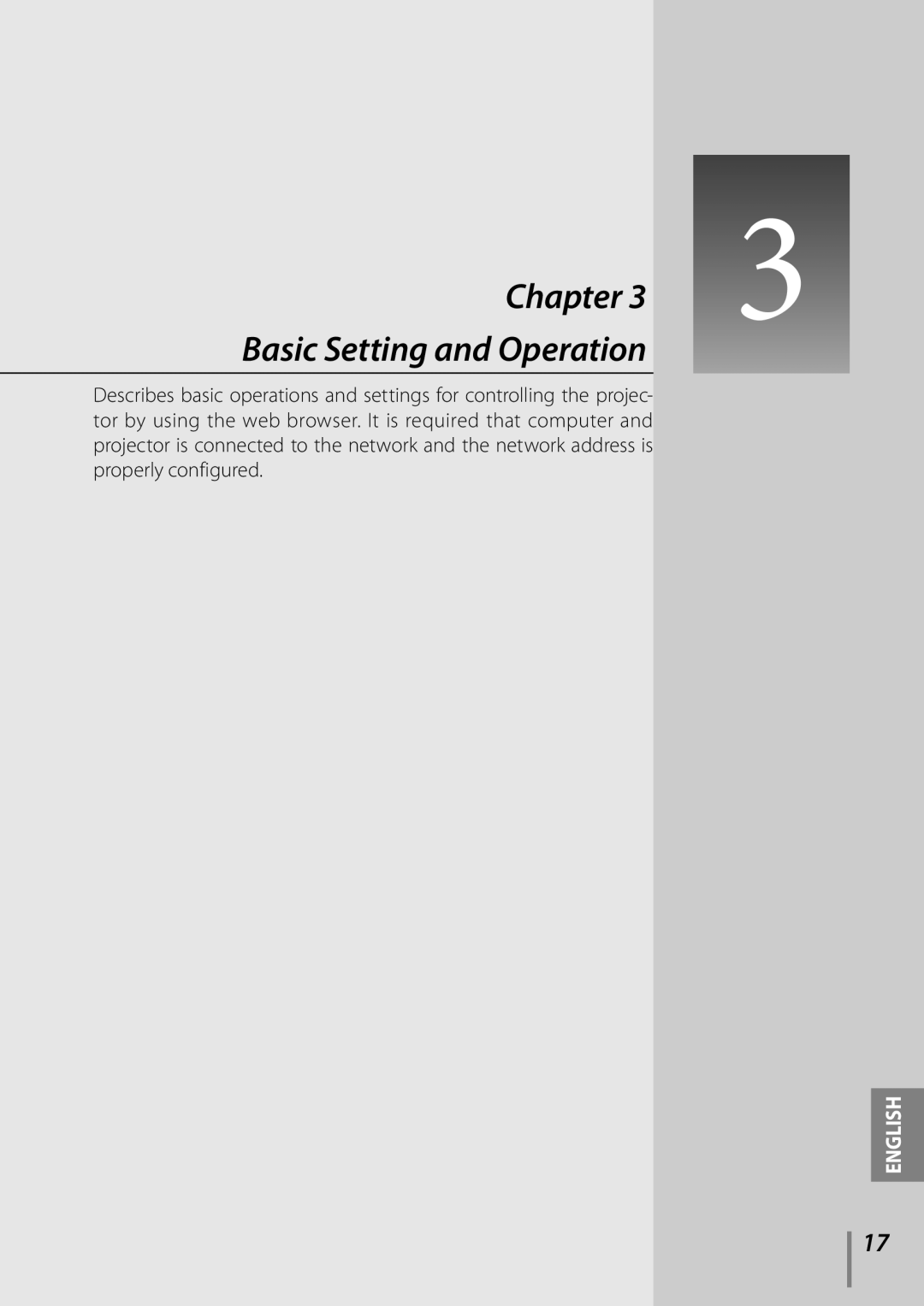Sanyo Proj05 owner manual Chapter Basic Setting and Operation, English 