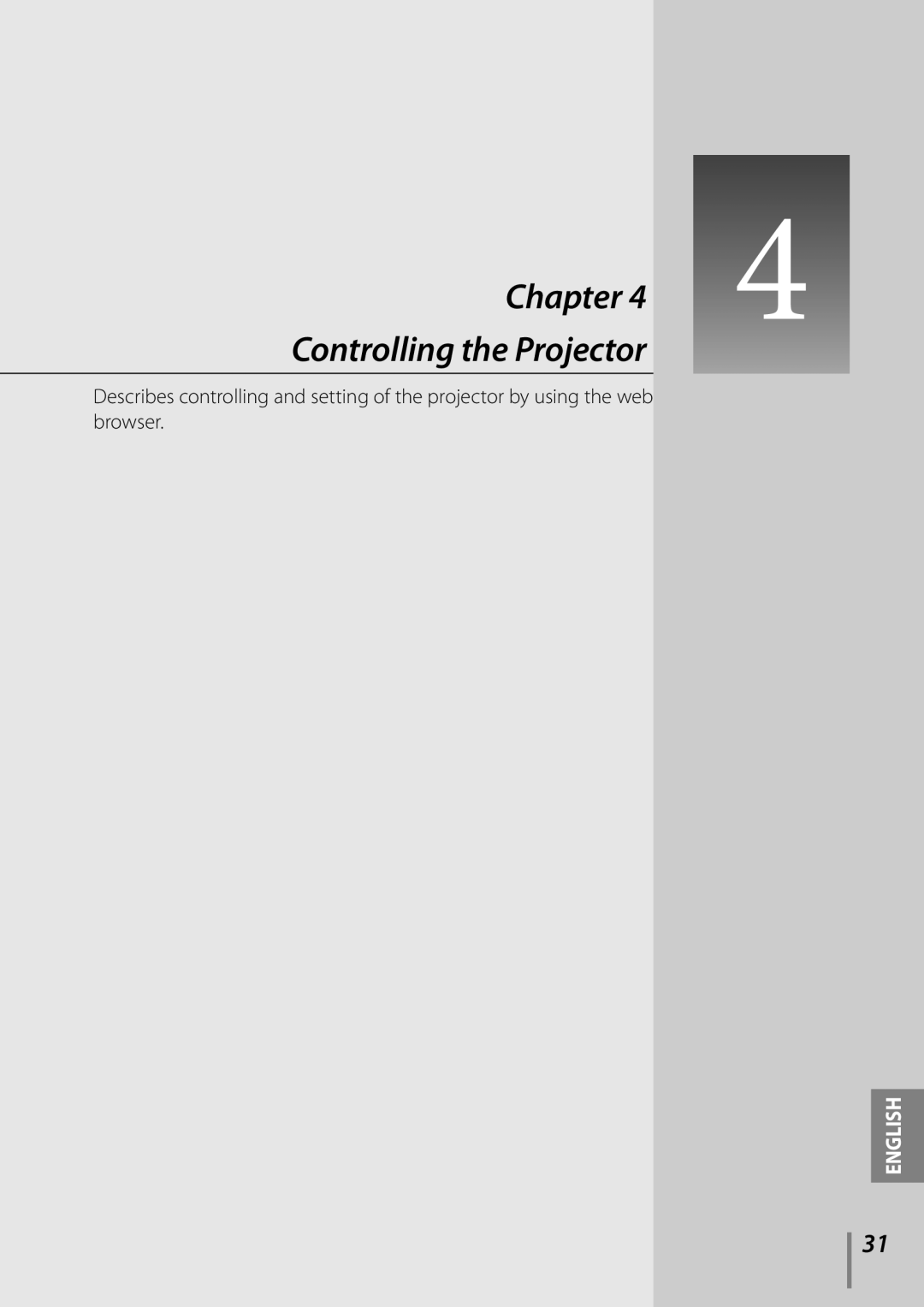 Sanyo Proj05 owner manual Chapter Controlling the Projector, English 