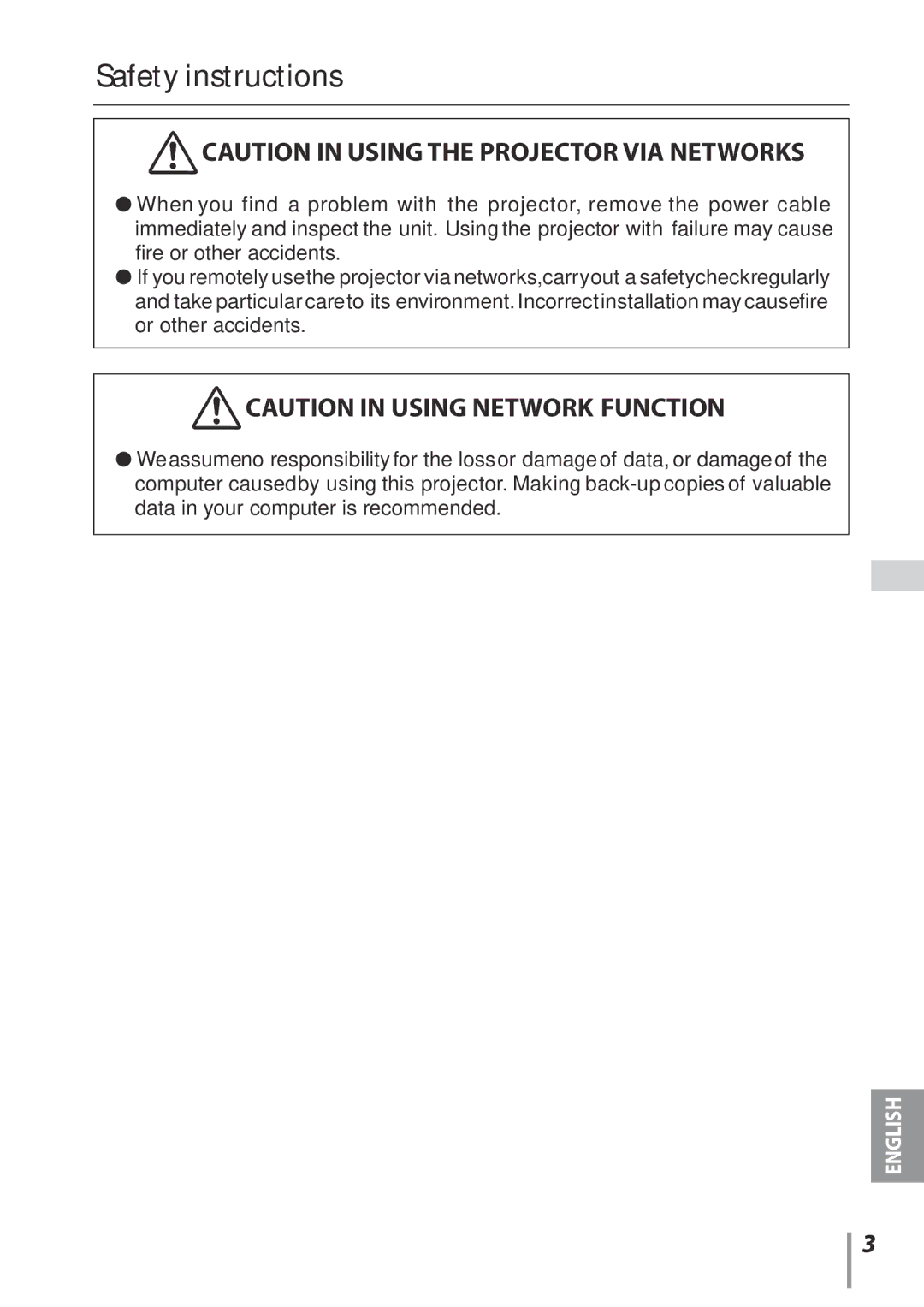 Sanyo Proj05 owner manual Safety instructions 