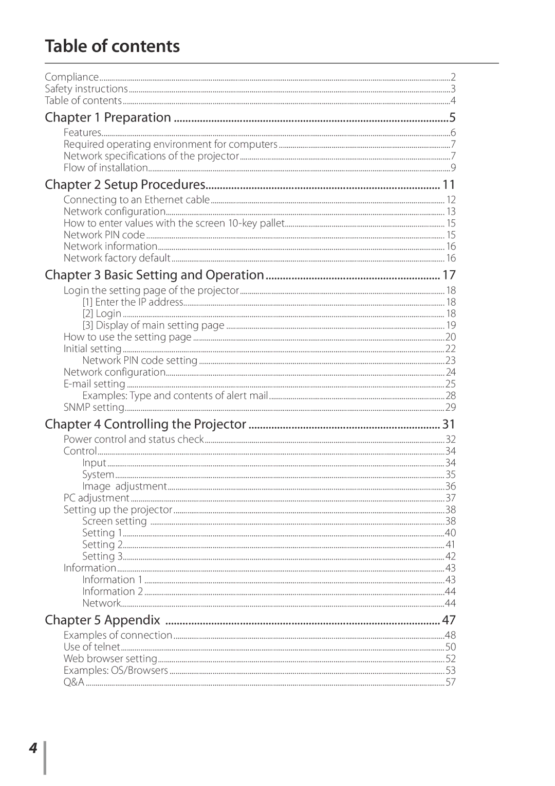 Sanyo Proj05 owner manual Table of contents 