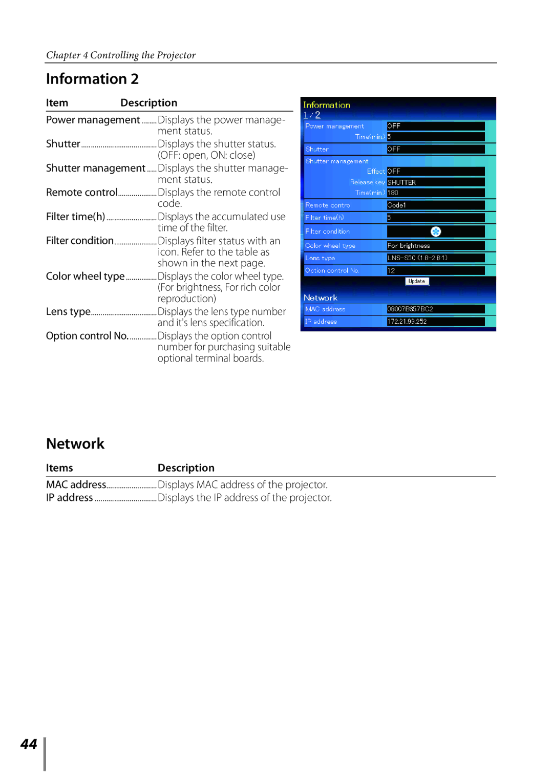 Sanyo Proj05 owner manual Network 