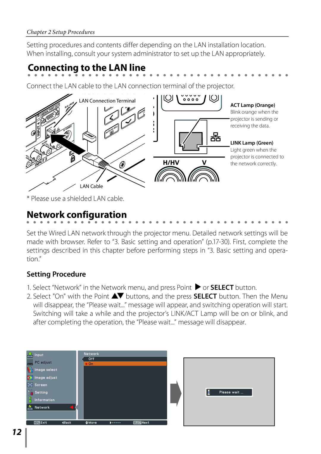 Sanyo Projector owner manual Connecting to the LAN line 