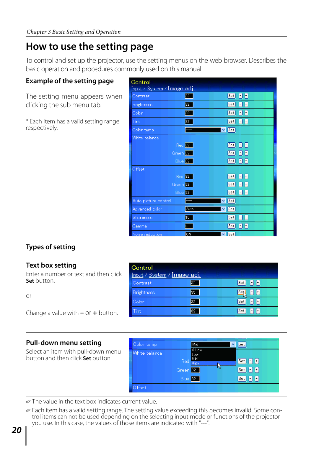 Sanyo Projector owner manual How to use the setting, Example of the setting 