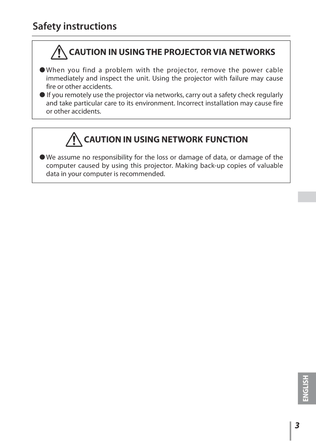 Sanyo Projector owner manual Safety instructions 