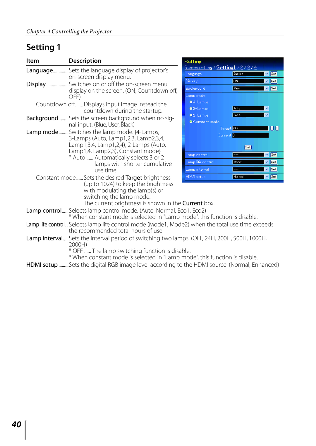 Sanyo Projector owner manual Setting 