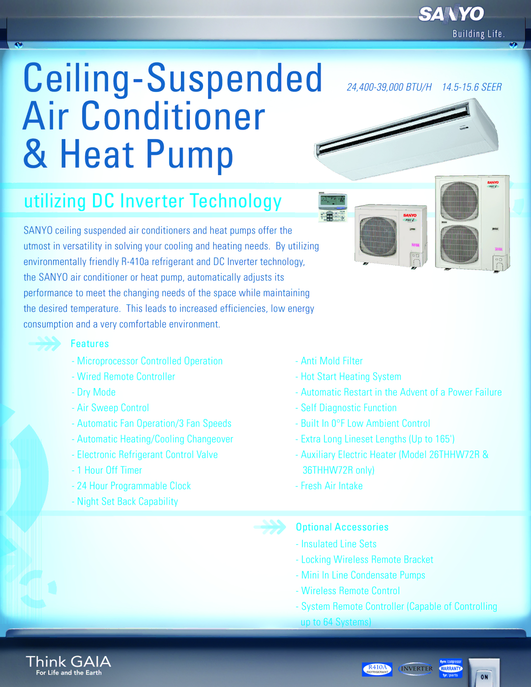 Sanyo E 11583, Q 3135 manual Air Conditioner Heat Pump, Utilizing DC Inverter Technology 