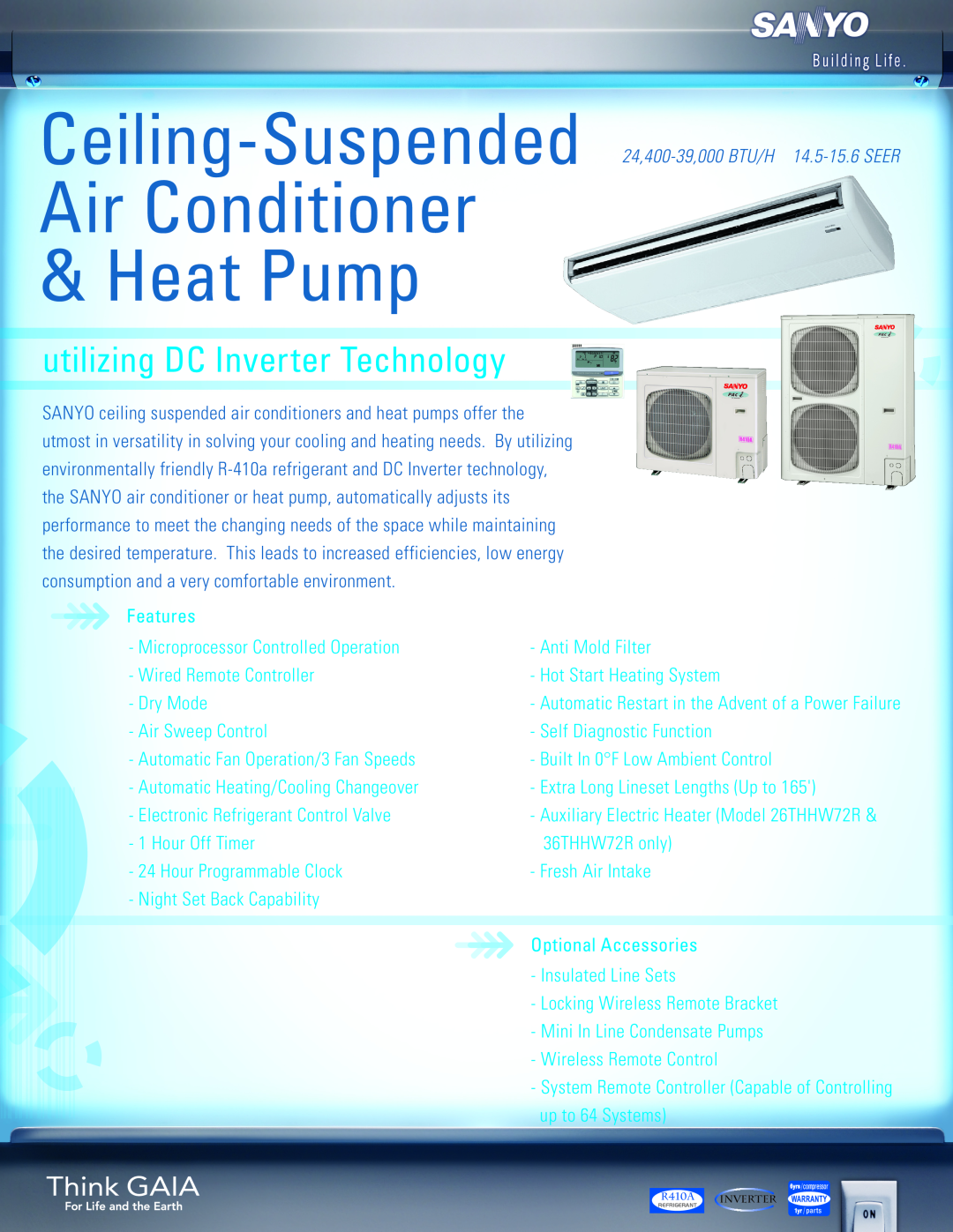 Sanyo E 11583, Q 3135 manual Air Conditioner & Heat Pump, Ceiling-Suspended, utilizing DC Inverter Technology 