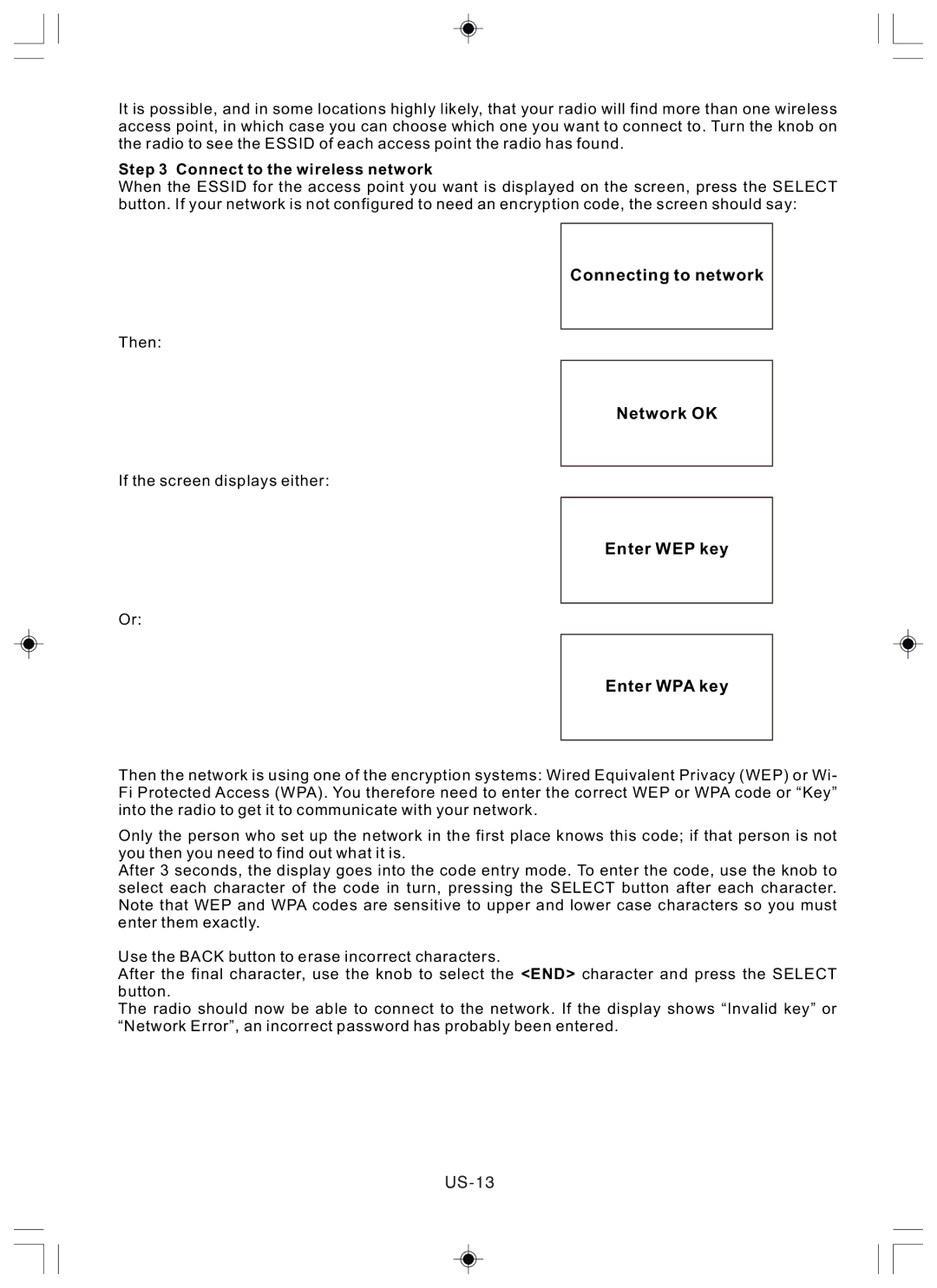 Sanyo R227 instruction manual US-13, Connect to the wireless network 