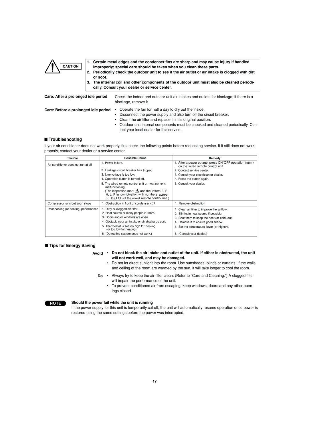 Sanyo R410A operation manual Troubleshooting, Tips for Energy Saving 