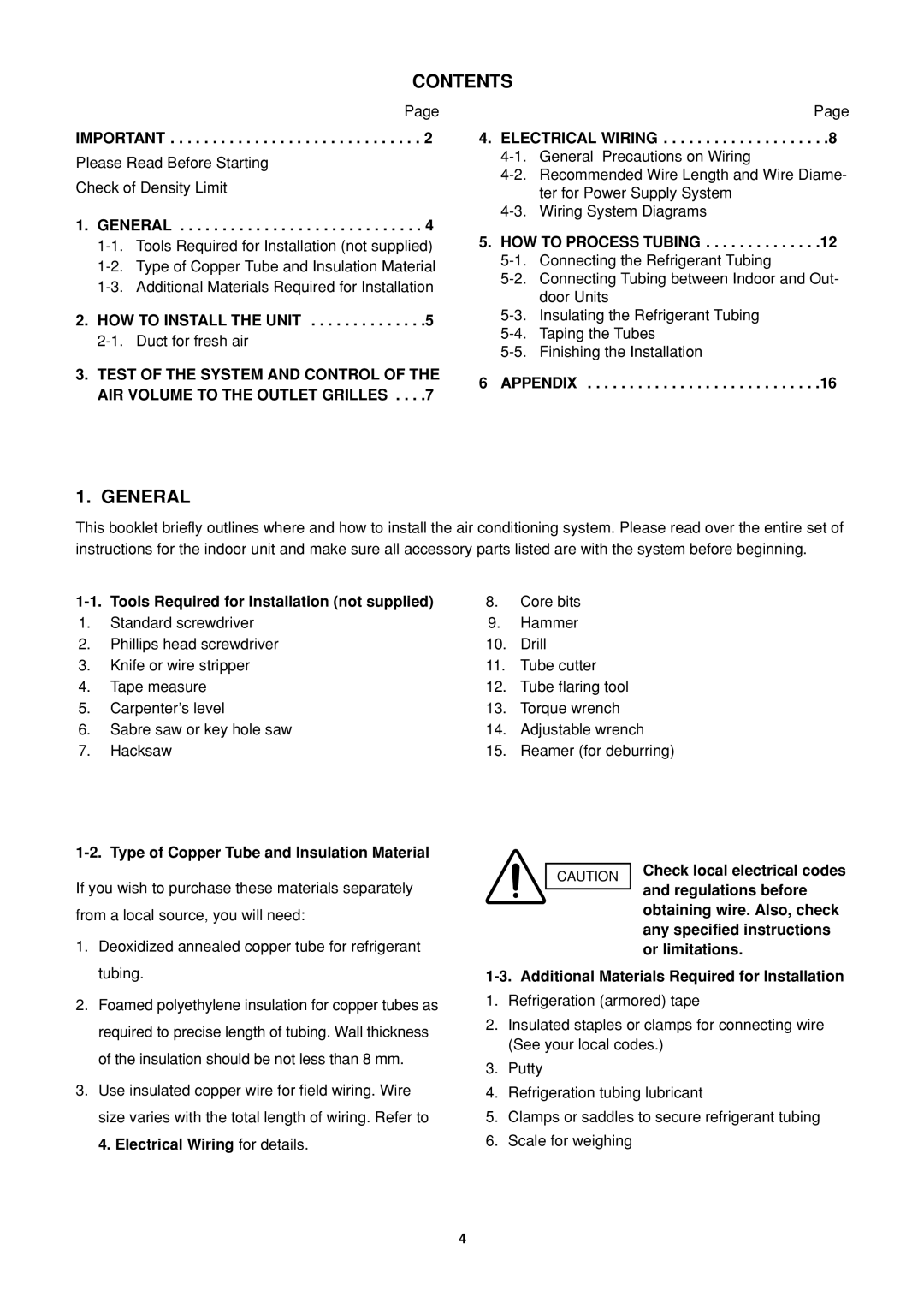 Sanyo R410A operation manual Contents, General 