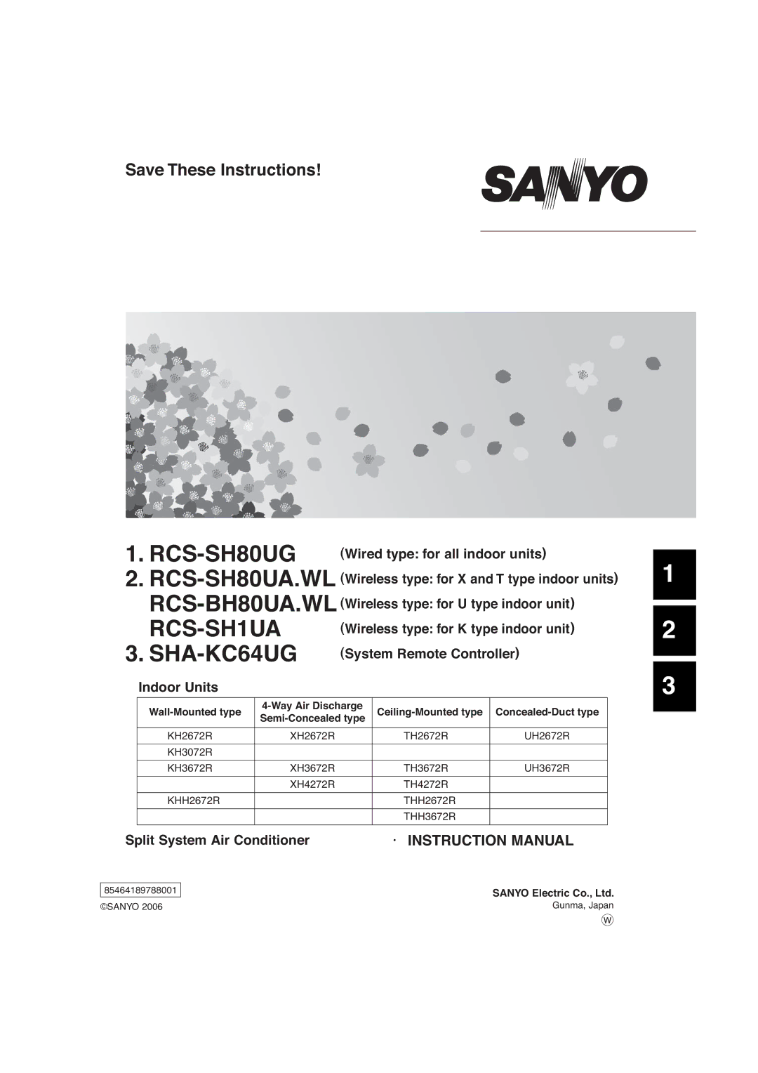 Sanyo RCS-SH1UA, RCS-SH80UA.WL, RCS-BH80UA.WL instruction manual 