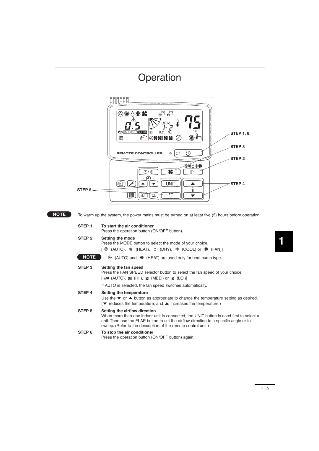 Sanyo RCS-SH1UA To start the air conditioner, Setting the mode, Setting the fan speed, Setting the temperature 