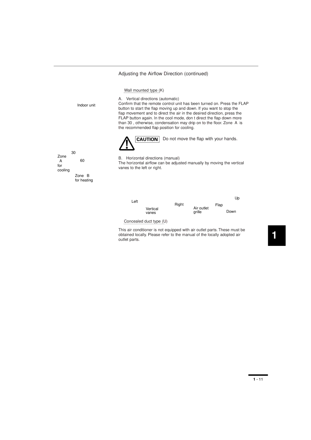 Sanyo RCS-SH80UA.WL, RCS-SH1UA, RCS-BH80UA.WL Wall mounted type K Vertical directions automatic, Concealed duct type U 