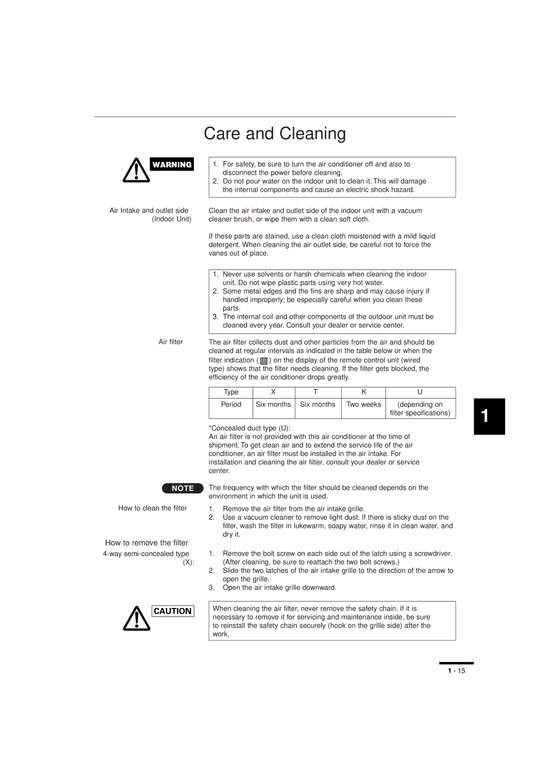 Sanyo RCS-SH1UA, RCS-SH80UA.WL, RCS-BH80UA.WL instruction manual Care and Cleaning, Air filter How to clean the filter 