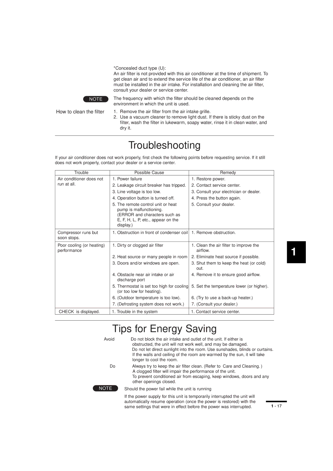 Sanyo RCS-SH80UA.WL, RCS-SH1UA Trouble Possible Cause Remedy, Should the power fail while the unit is running 