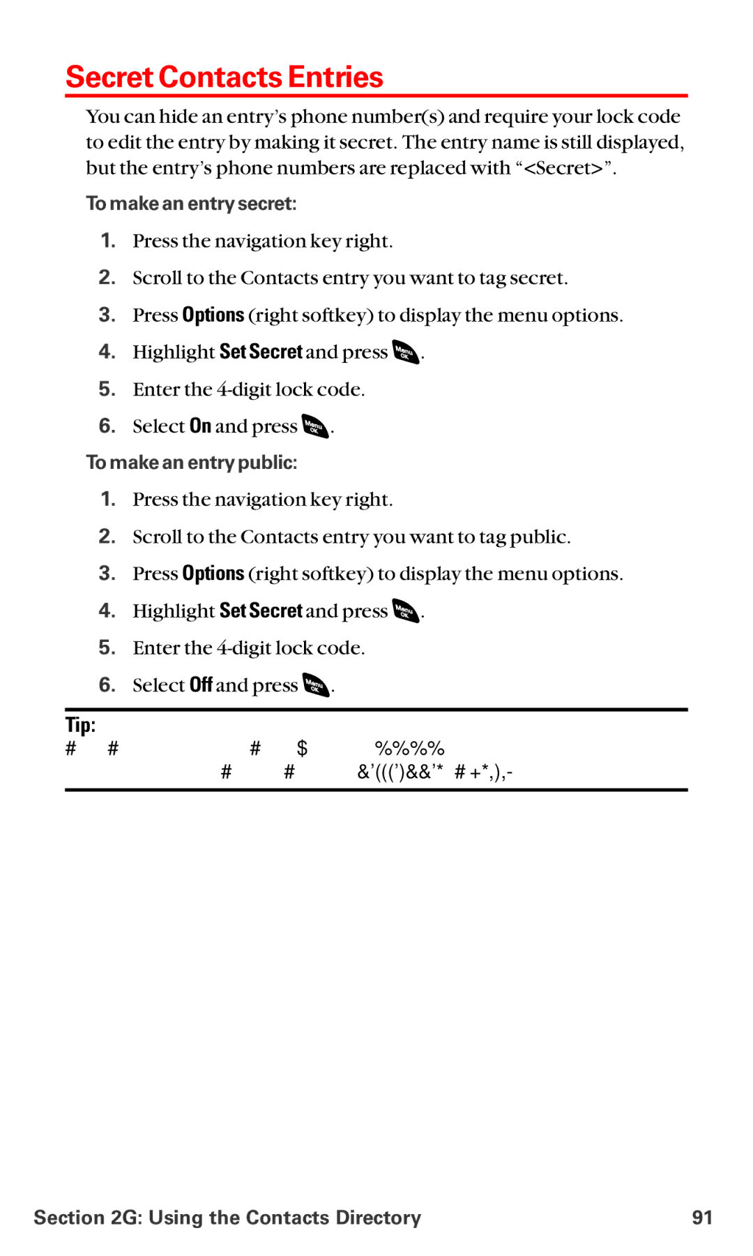 Sanyo RL-4920 manual Secret Contacts Entries, To make an entry secret, To make an entry public 