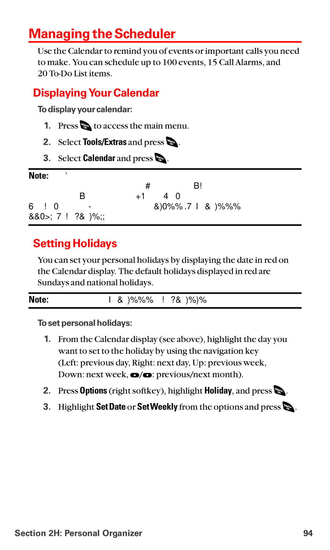 Sanyo RL-4920 manual Managing the Scheduler, Displaying Your Calendar, Setting Holidays, To display your calendar 