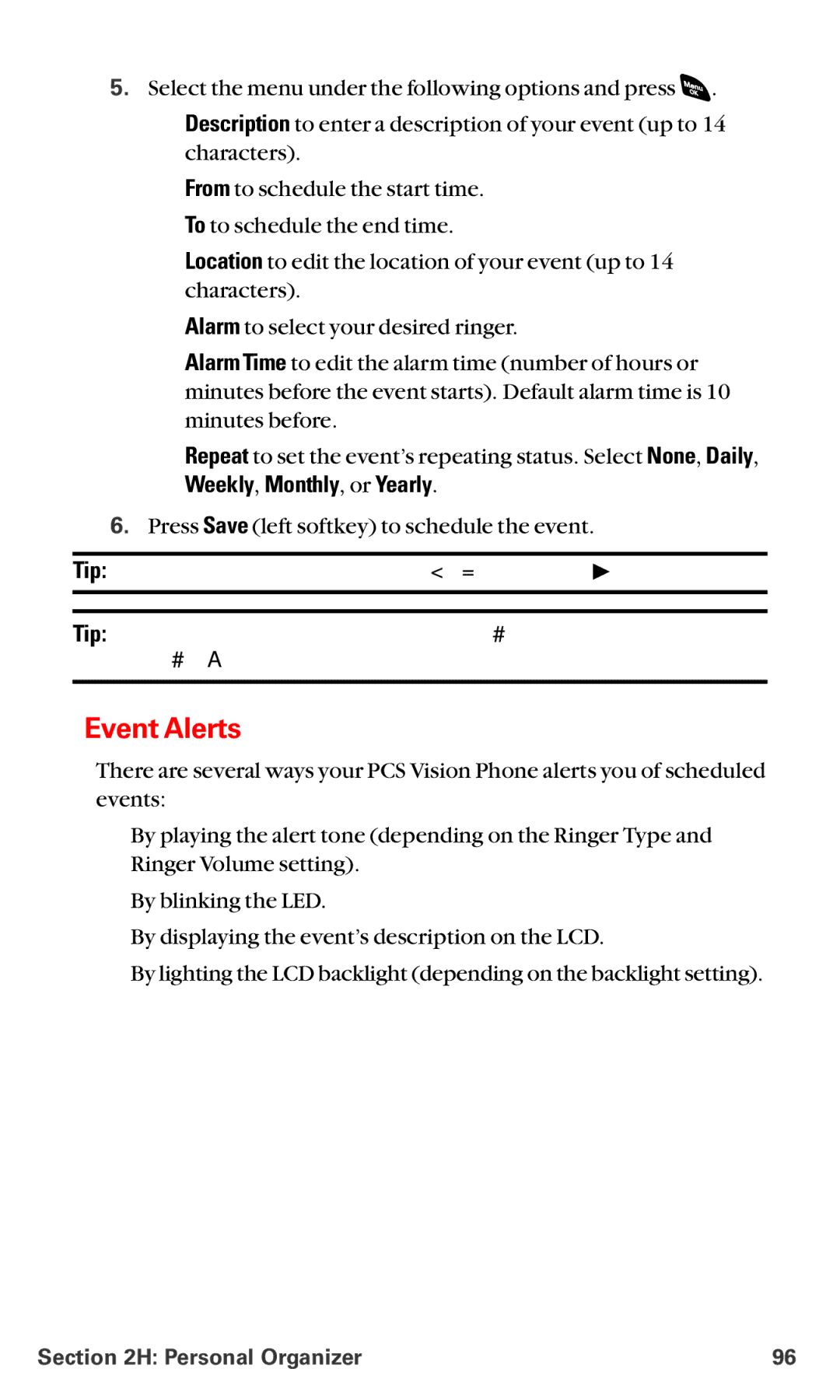 Sanyo RL-4920 manual Event Alerts, Weekly, Monthly, or Yearly 