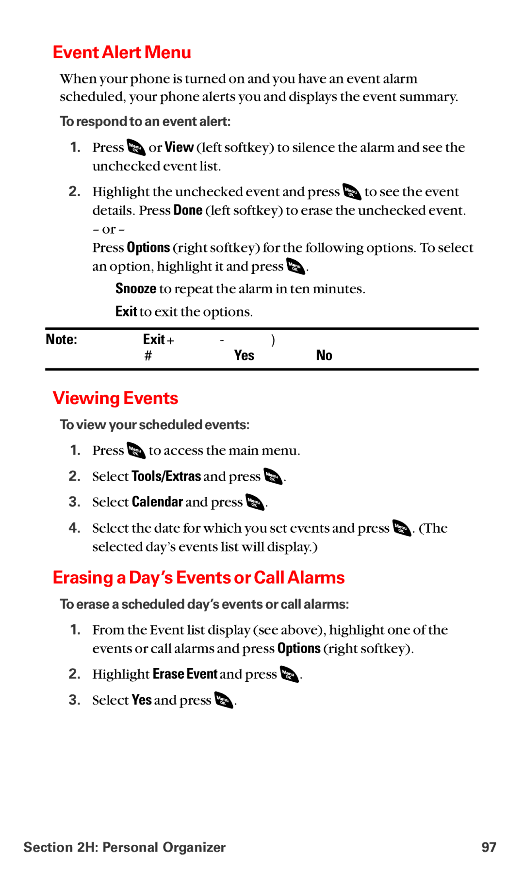 Sanyo RL-4920 manual Event Alert Menu, Viewing Events, Erasing a Day’s Events or Call Alarms 