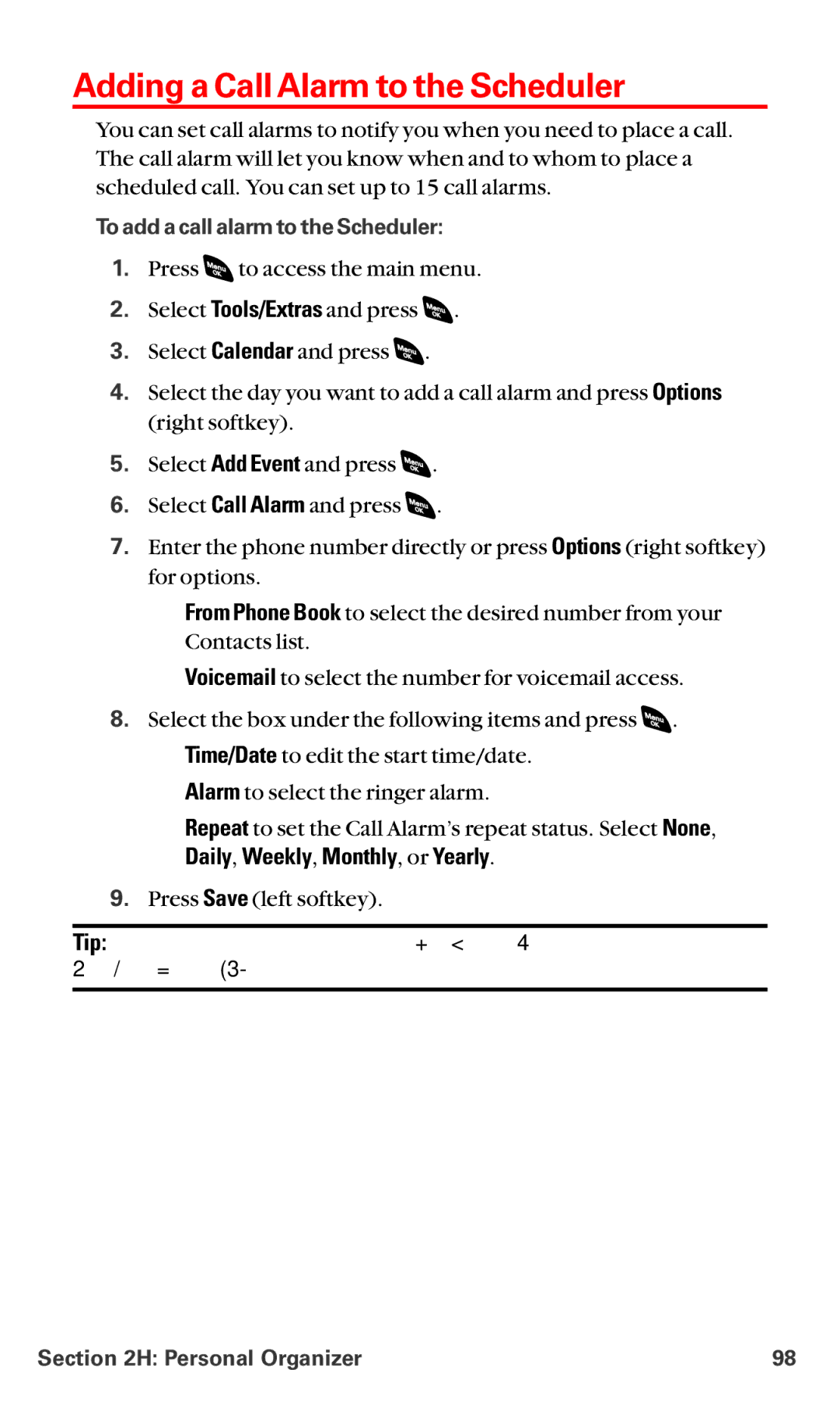 Sanyo RL-4920 manual Adding a Call Alarm to the Scheduler, Daily, Weekly, Monthly, or Yearly 