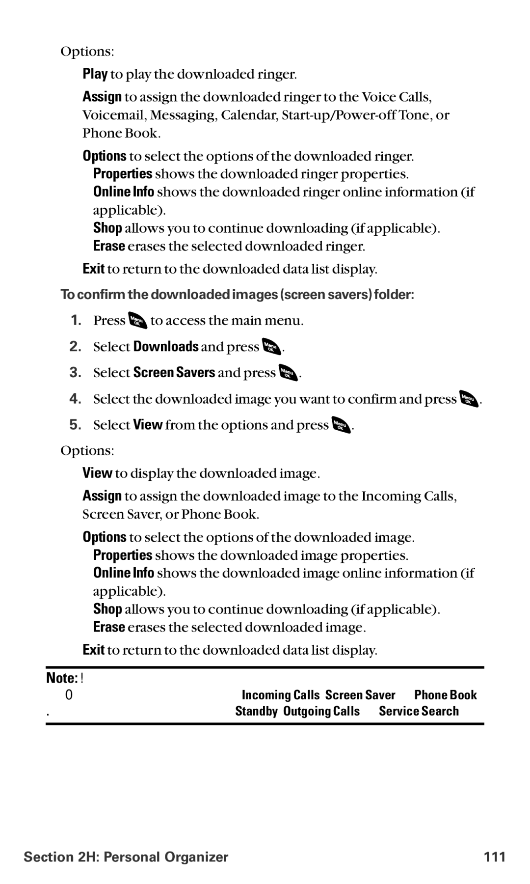 Sanyo RL-4920 manual To confirm the downloaded images screen savers folder, Personal Organizer 111 